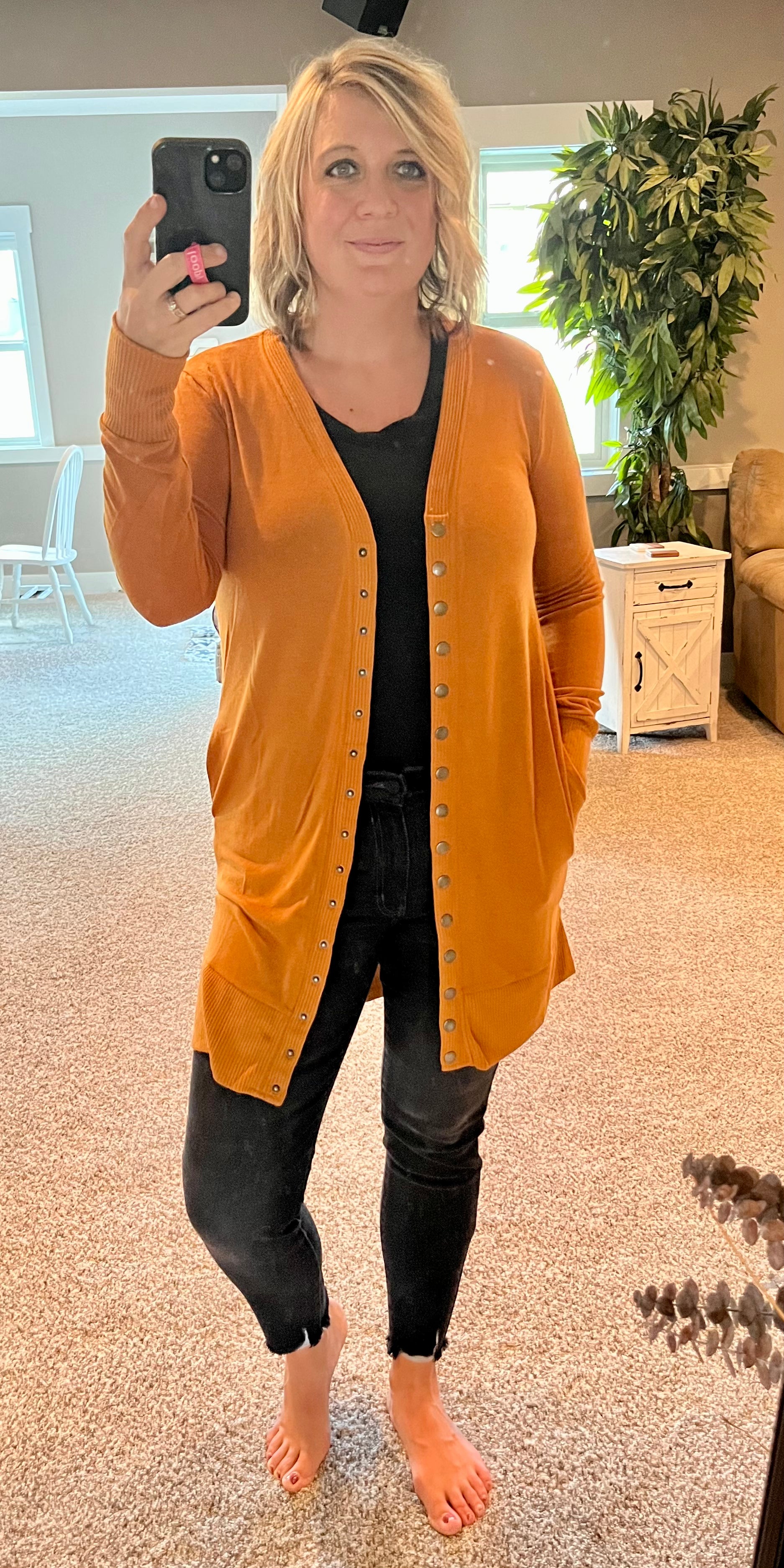 Mustard sales snap cardigan