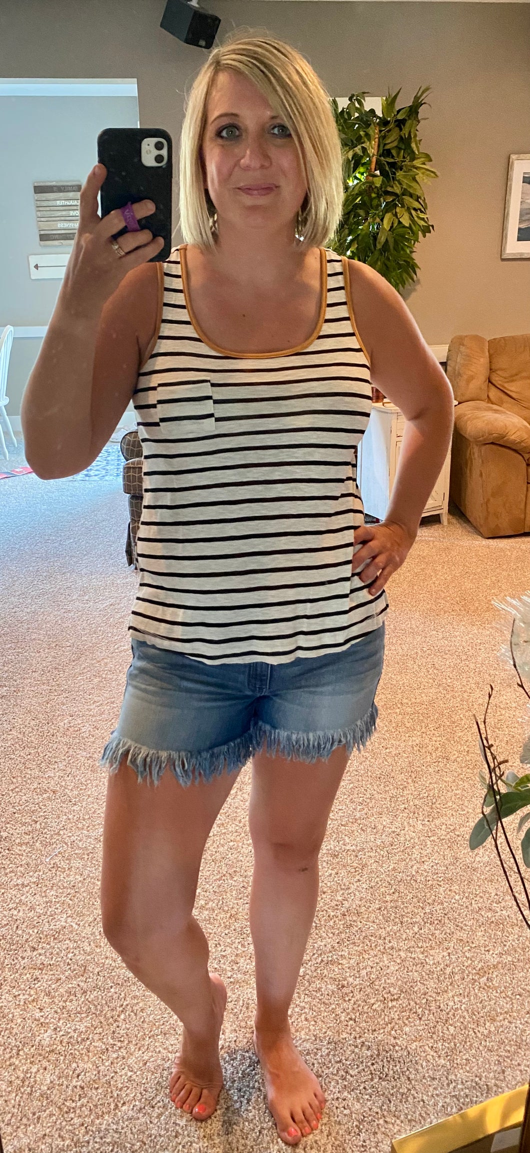 Black and Mustard Striped Tank Top