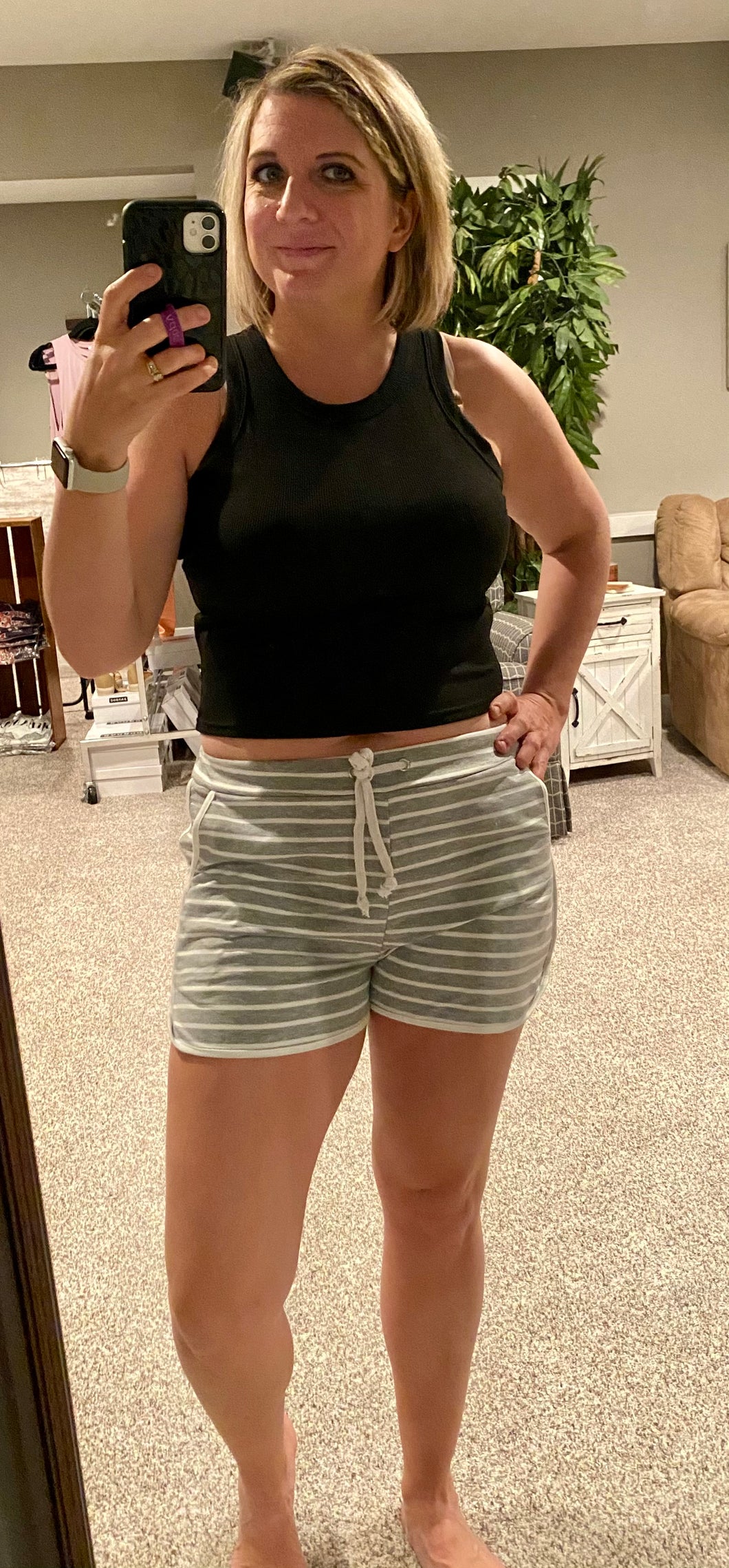 Grey Striped Shorts