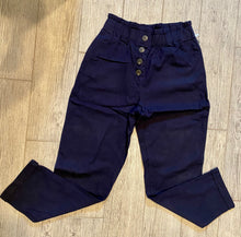 Load image into Gallery viewer, Navy elastic waist linen pants with buttons
