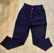 Navy elastic waist linen pants with buttons