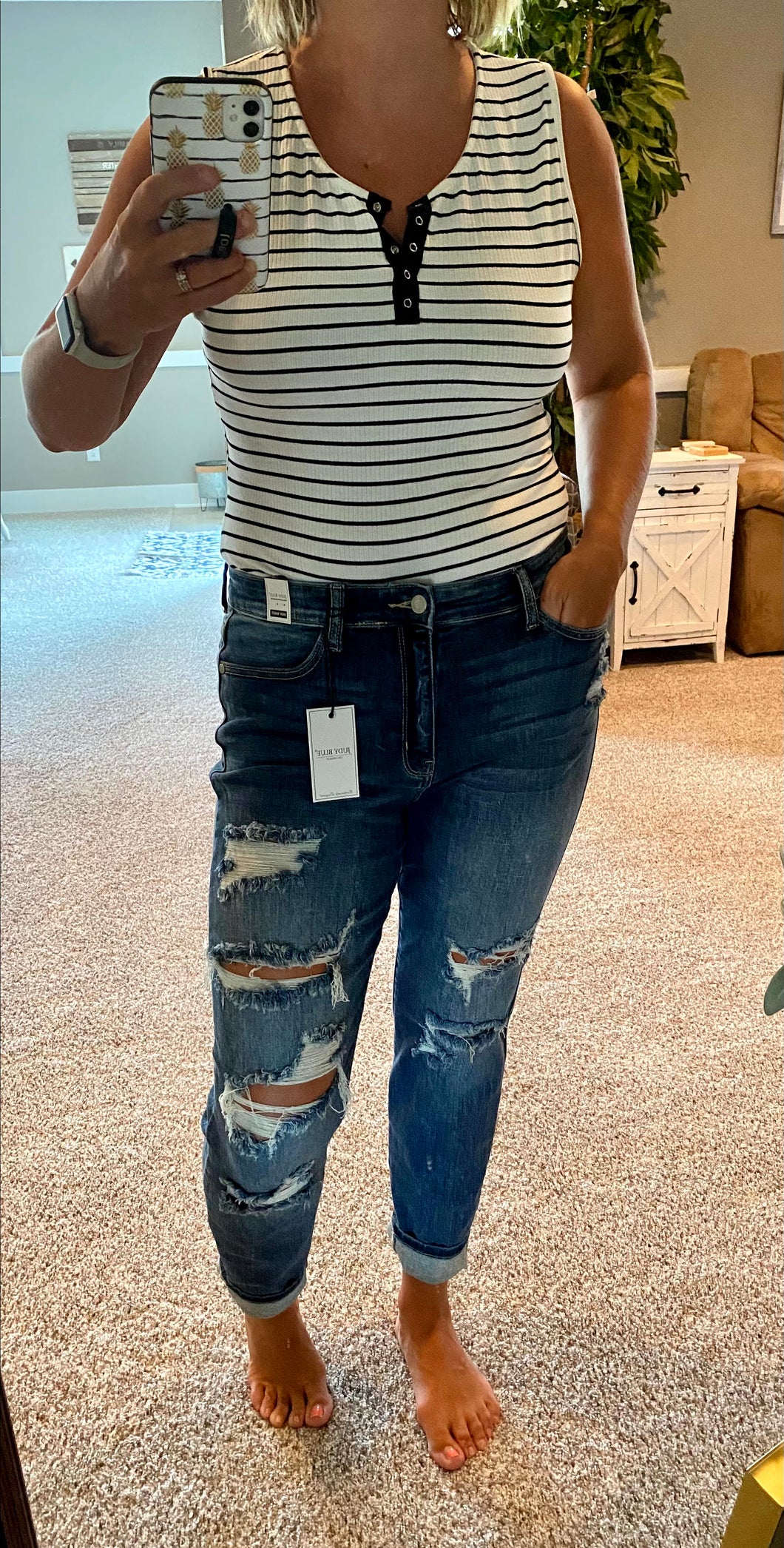 Black and White Striped Tank Bodysuit