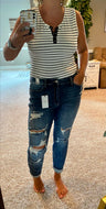Black and White Striped Tank Bodysuit