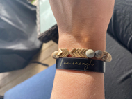Black leather I am enough bracelet