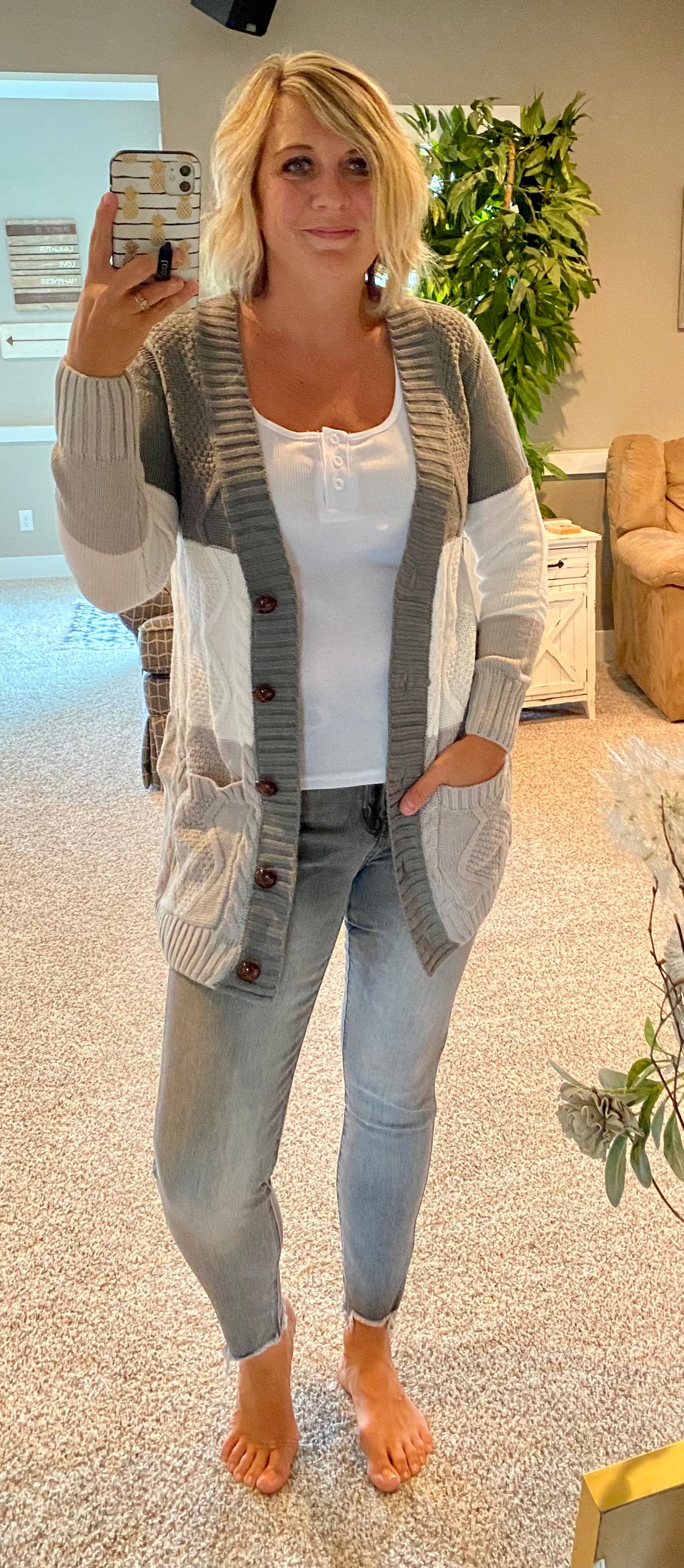 Grey Color Blocked Cardigan