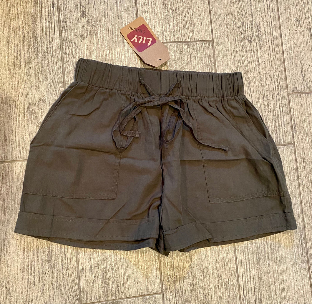 Olive Linen Shorts