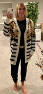 Animal Print/Striped Contrast Cardigan