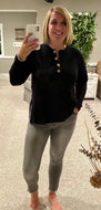 Black Henley Sweater with Buttons