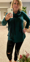 Load image into Gallery viewer, Hunter Green Cowl Neck Waffle Tunic Sweatshirt
