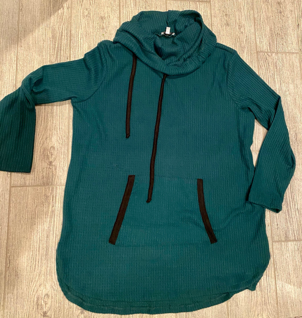 Hunter Green Cowl Neck Waffle Tunic Sweatshirt