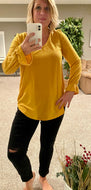 Mustard Swiss Dot Ruffled Sleeved Blouse