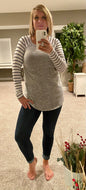 Heather Gray with Striped Sleeved Long Sleeved Shirt