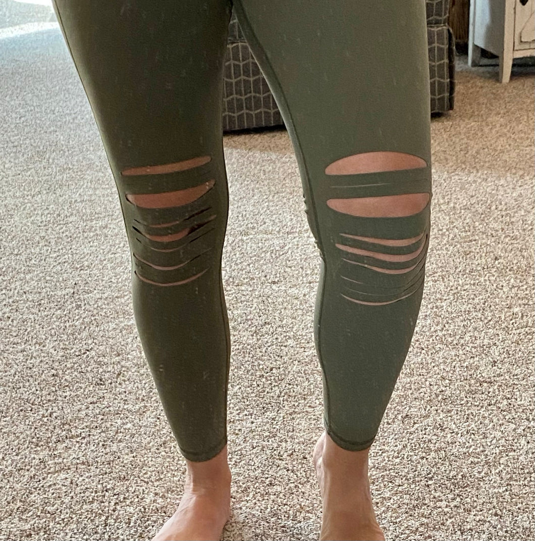 Olive Ripped Leggings