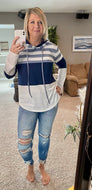 Blue Striped Color Block Hoodie