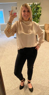 Champagne Satin Cowl Neck Blouse