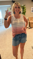 Pink Lace Contrast Stripe Tank Top