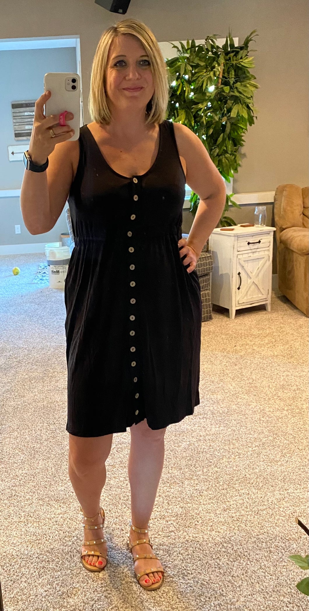 Black Button Tank Dress