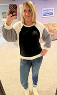 Color Block Fuzzy Crew Neck Sweatshirt