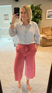 Pink Wide Capri Pants with Tie Belt