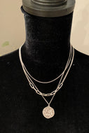 Silver Disk and Paper Clip Layering Necklace